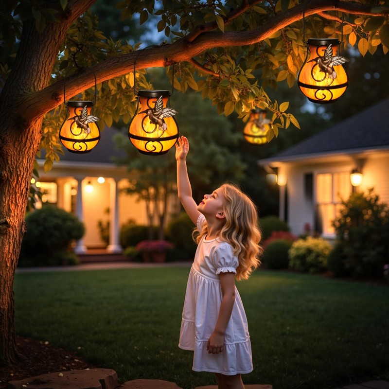 X-PREK 2 Pack Solar Lanterns Outdoor Waterproof Hummingbird Hanging Solar