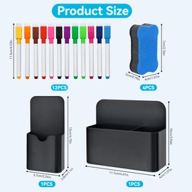 AYSYR Whiteboard Marker Teacher Supplies Set, 12 White Board Pens with 4 Magnetic Sponge, Whiteboard Pens Wipe Clean with 2 Pen Holders, Magnetic School Accessories, Easy to Store