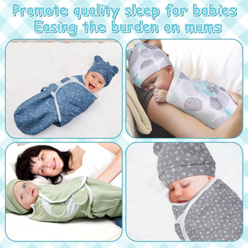 Ramede 6 Pack Baby Swaddle Blanket with Hats Sleep Swaddle