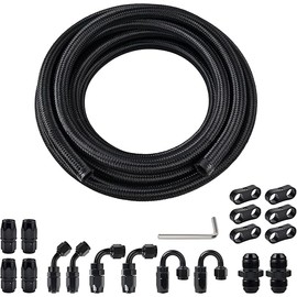 EVIL ENERGY 6AN Fuel Line Kit, 6AN Nylon Braided Fuel Line Hose Fitting Kit CPE 20FT Black
