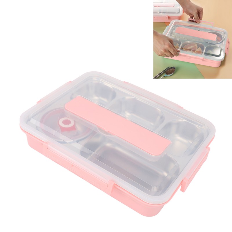 Lunch Box with Lid 5 Compartments Heat Preservation Stainless Steel