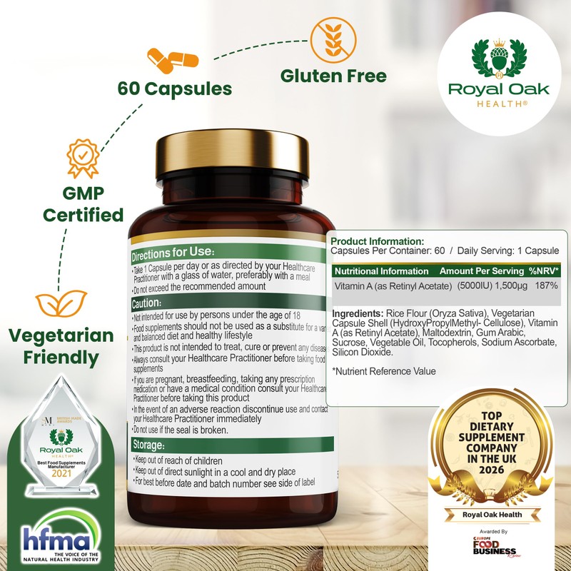Royal Oak Health Vitamin A 5000IU | 60 Vegan Capsules