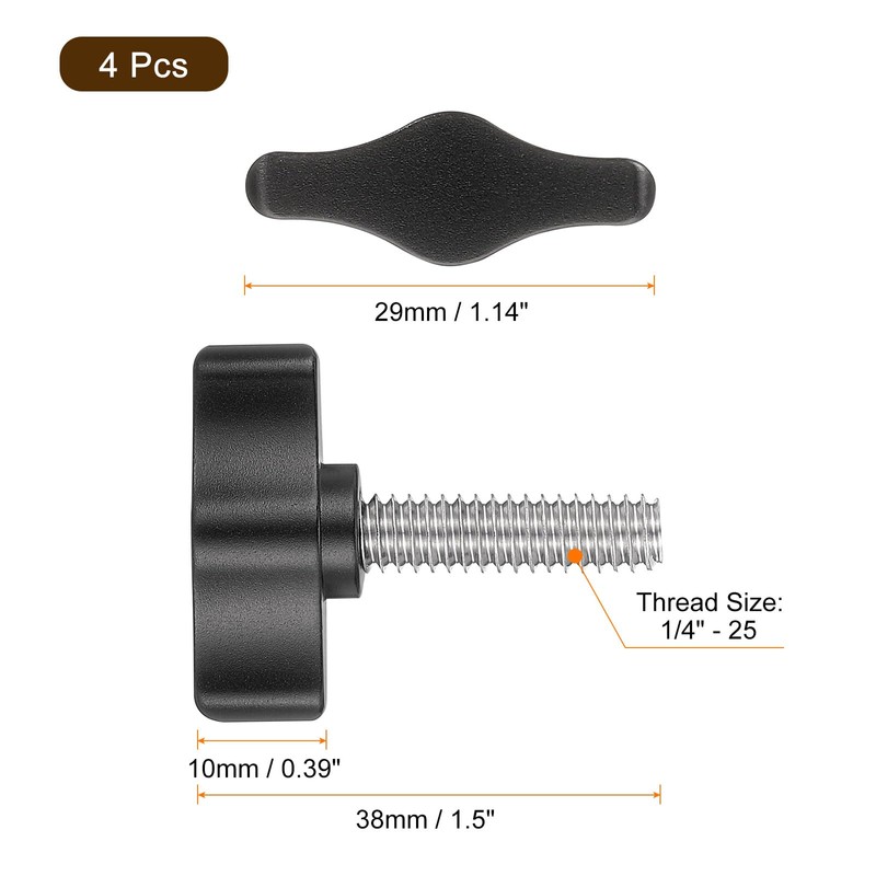 sourcing map 4 Pcs 1/4" - 25 Thumb Screw, 304