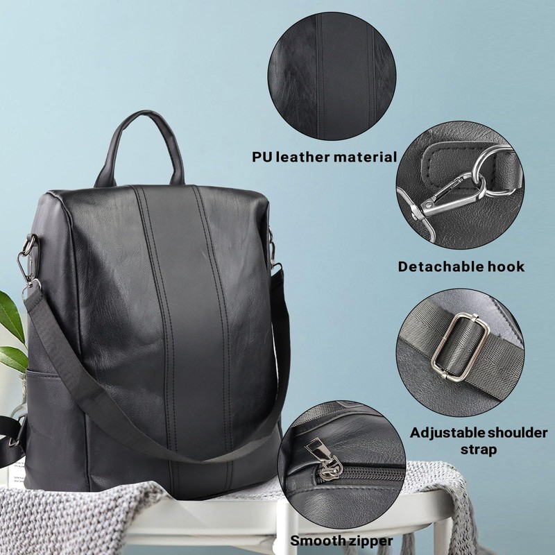 FuninCrea Anti-Theft Womens Backpack with Detachable Strap and Handle, Backpack