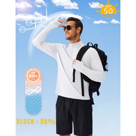 PINSPARK Quarter Zip Pullover Mens UV Protection Shirts Men Rash Guard Long Sleeve Workout Shirts Lightweight for Fishing Surfing White