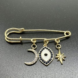 GILIEYER Evil Eye Star Moon Brooch Evil Eye Rhinestone Gold Hamsa Brooch Pin Vintage Protection Blue Evil Eye for Relative Happiness Brooch, Metal