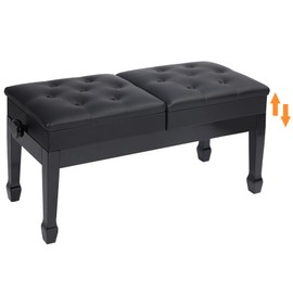 ALAPUR Longer Duet Piano Bench with Storage,Adjustable Heavy Duty Wooden Double Keyboard Piano Bench Seat with PU Leather Cushion, Black