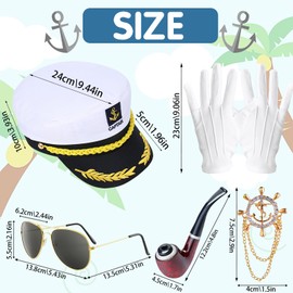 LUKIUP 6 Piece Yacht Captain Hat Costume Set, Adjustable Captain's Hat, Sunglasses, Gloves, Wooden Whistle, Sailor Hat, Badge for Parties, Cosplay, Carnival Theme Party Cosplay