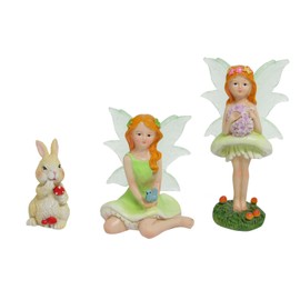 KOCNYDEY Mushroom Garden Miniatures Fairies Luminous Wings, Mini Garden Figurine Set Fairies Statues With a Rabbit for Outdoor Garden Yard Lawn Home Decor Lovely Resin Fairy Angel Accessories 3 PCS