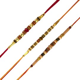 SWAMISP Set of 3 Raksha Bandhan Rakhi Band for Brother, Rakhi for Sister & Brother - Rakhi Bracelets for Brother Traditional Look Rakhi for Bhaiya, Bhabhi,