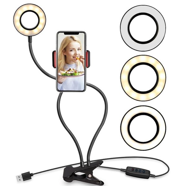 HuaerHui Clip on 3.5inch Ring Light with Cell Phone Holder