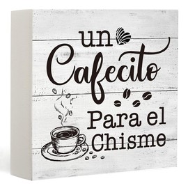 Qubereeree Stylish Coffee Bar Cafe Station Signs,Funny Spanish Decoration Sign Kitchen Home Office Decoration for Coffee Lovers, Rustic Farmhouse Home Office Kitchen Decoration