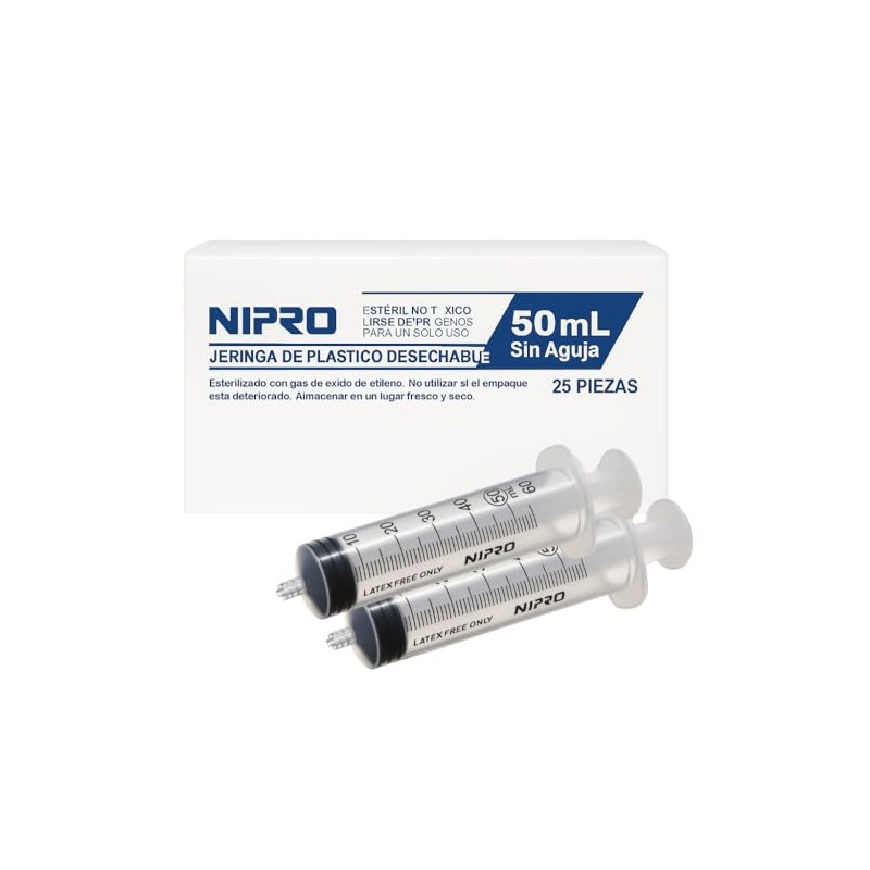 Jeringas Desechables NIPRO de Plástico 50 mL sin Aguja Luer