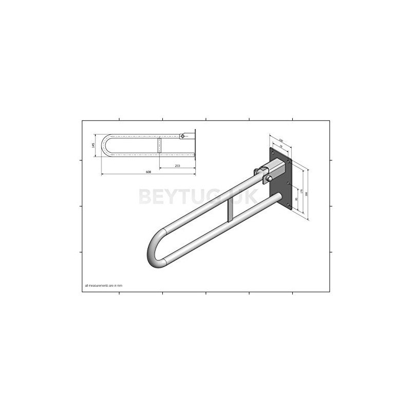 Black Folding Hinged Bathroom Safety Steel Grab Bar/Rail, Drop Down