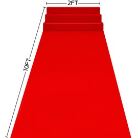 Red Carpet Runner for Party - 140GSM Heavy-Duty Polyester Fabric Hollywood Theme Decor | Luxurious Runway Rug for Prom Aisle, Wedding Entrance, Award Ceremony (Red, 2 X 10 FT)