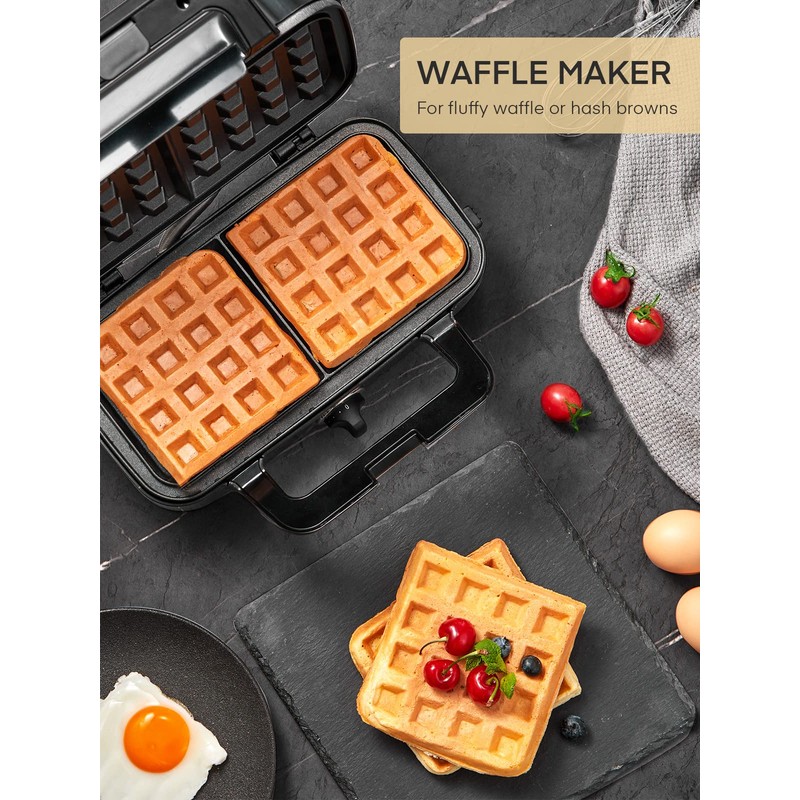 FOHERE Sandwich Maker 3 In 1 Waffle Maker With Removable