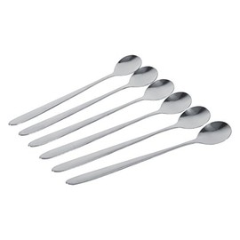 Cuchara de Acero Inoxidable con Mango Largo de 6 uds., Cuchara para café con Leche, Helado, Sundae, Cuchara para Sopa, Cuchara de Metal Duradera para el Hogar