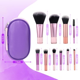 Mini Makeup Brush Set, 10 Pieces Make Up Brush Set, Travel Brush Set Makeup with PU Bag, Cosmetic Brush Set, Portable Makeup Brush Set for Brushing Foundation, Foundation, Eyeshadow, Rouge