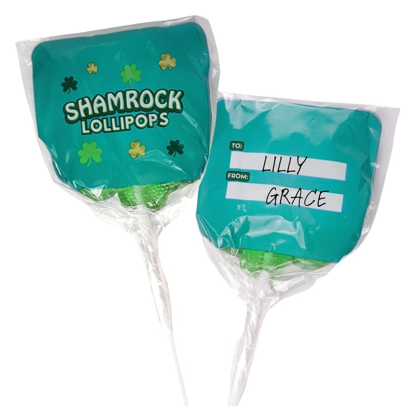 Saint Patrick's Day Candy, Shamrock Lollipops, Individually Wrapped Green Clover