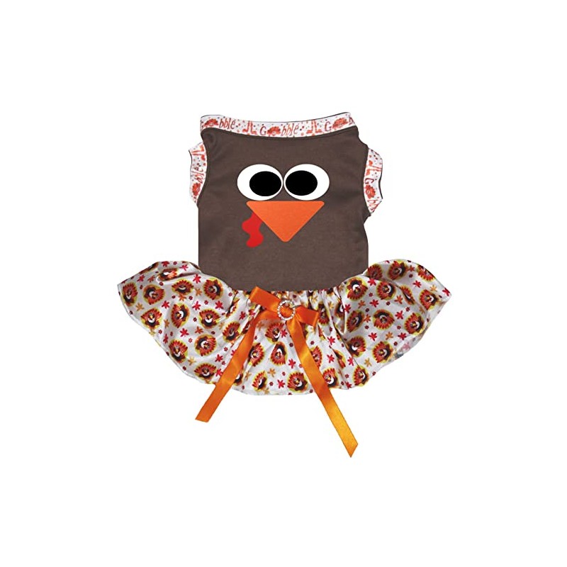 Petitebelle Turkey Face Puppy Dog Dress (Brown/Turkeys, Medium)