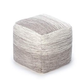 Anji Mountain Square Ottoman Pouf, Halifax, 20" x 20" x 20", Gray/Ivory