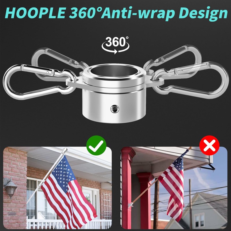 HOOPLE Flag Pole Rings 1.25 Inch 2PC, Anti Wrap Spinning