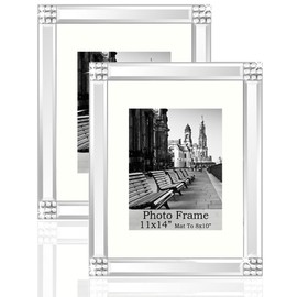 Meetart Standard Flat Silver Mirror Picture Frame 11x14 Inch With Mat For 8x10” Photo, Set Pack of 2 Piece, Wall Hang Portrait Or Landscape for Wall Decor Upgrade With Better Package。