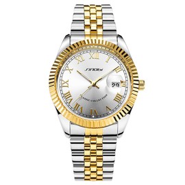 SINOBI Classic Stainless Steel Calendar Watches for Men(Silver-Gold)
