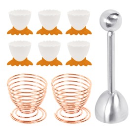 DHSBGWSX 6 Egg Cups, 2 Egg Trays, 1 Egg Opener, Kids Cartoon Plastic Egg Cups, Stainless Steel Egg Trays, Egg Cup Sets, Novelty Egg Cups
