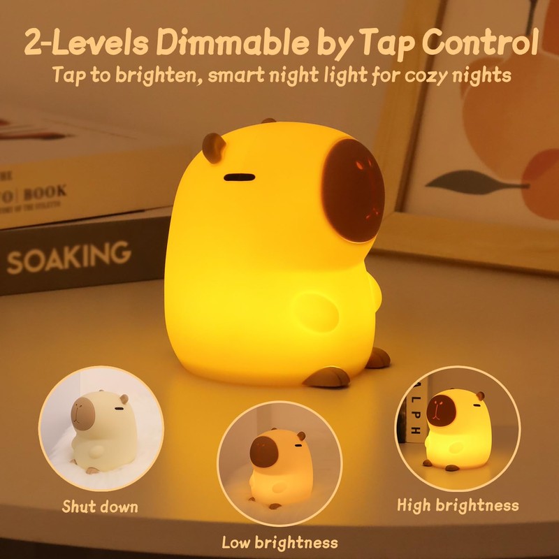 Rytinazzz Capybara Night Light for Kids, Squishy Lamp, 1200mAh Long-Lasting