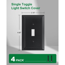 4-Pack Single Toggle Light Switch Cover Plate, Durable Natural Bamboo Fiber Decorative Switch Plate Covers, Matte Black 1 Gang Wall Plate, Corrosion Resistant