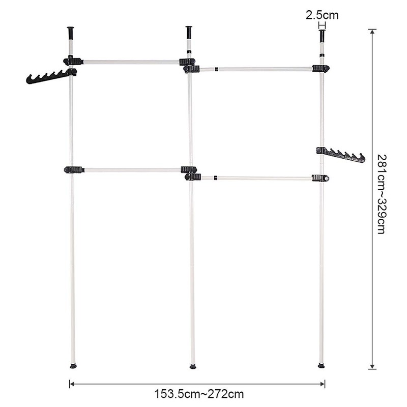 Ejoyous Double Rod Adjustable Clothes Hanger, Carbon Steel, 110"-129.5" Vertically,