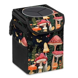 ZiKiLXU Car Trash Can with Lid,Mushroon Collapsible Reusable Waterproof Car Garage Bag with Storage Pockets,Car Accessories Interior Car Organizer