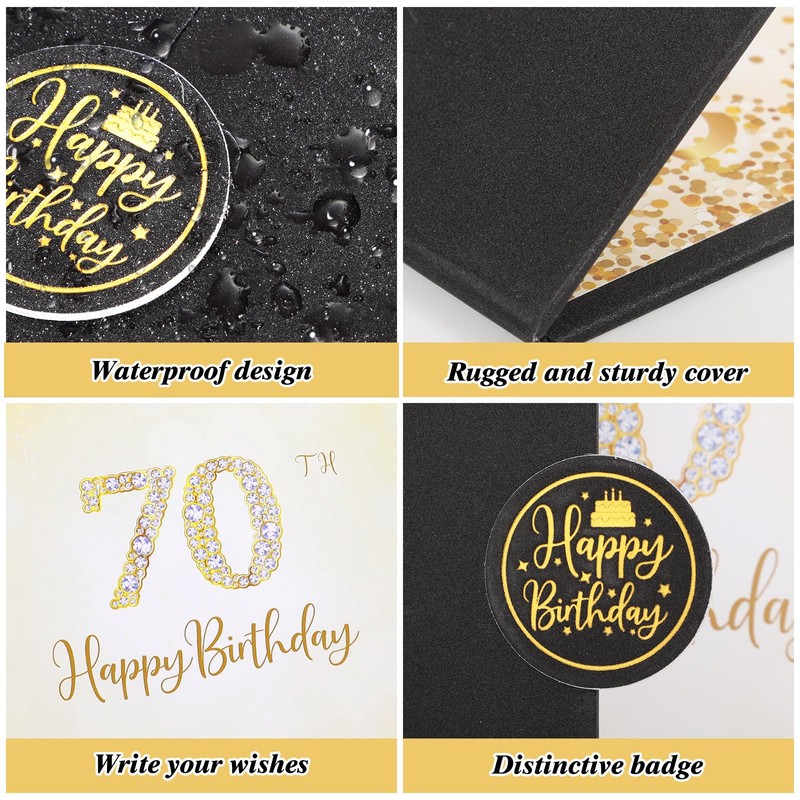 Thboxes 70Th Birthday Guest Book Alternative Sign, Black Gold, 18X12