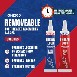 GH1200-6gx2 Pack Thread Lock Medium and Strong Strength for Nuts, Bolts, and Metals, Threadlocker Lock Tight & Seal Fasteners with Stable and Consistent Performance