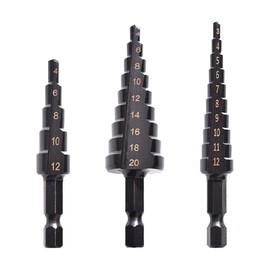 3PCS HSS Cobalt Stepped Drill Bit Set Practical Black Nitride Coated Metal Drilling Bits Kit for Thin Iron/Steel/PVC/Wood Panel