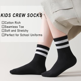 EPEIUS Unisex Kids Crew Socks Boys Athletic Socks with Retro Stripes Soft Cotton Seamless School Sock 11-15 Years 6 Pairs XL