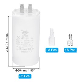 PATIKIL CBB60 50uF Run Capacitor,2 Pcs AC450V 4 Pin Double Insert with Sheath Spring, White