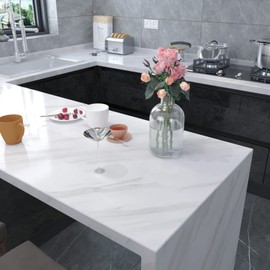 VOLEAAR 30CM x 500CM Glossy White Marble Contact Paper for Kitchen Bathroom Wall Countertop Cabinet Vinyl Sticky
