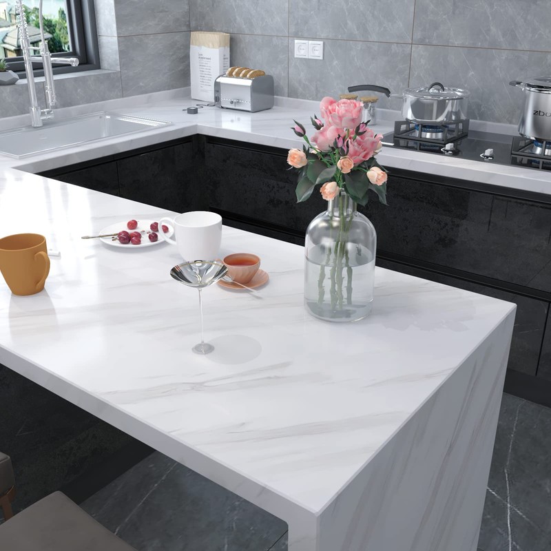 VOLEAAR 30CM x 500CM Glossy White Marble Contact Paper for