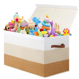 Mayniu Large Toy Box Chest with Divider, Sturdy Toy Storage Organizer Bin Baskets with Lid for Kids, Boys, Girls, Nursery, Living Room, Bedroom, Playroom, Closet, 25"x13" x16"(Gradient Brown)