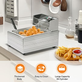 Electric Deep Fryer – 6L Large Capacity Deep Fryer with Detachable Basket, Adjustable Temperature Control, 1600W Stainless Steel Commercial Fryer for Restaurant & Home – Perfect for Chicken, Fries