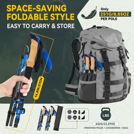 Clostnature Collapsible Trekking Poles for Hiking – Carbon Fiber Folding Hiking Poles, Telescopic Lightweight Trekking Sticks for Women, Men, Seniors, Retractable Nordic Walking Sticks for Climbing