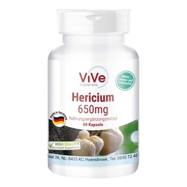 Hericium 650 mg – 60 Capsules Mushroom Powder – Vital Mushroom – High Dose and Vegan | Quality from Germany ViVe Supplements