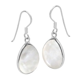 AeraVida Classic Dainty Chunky Teardrop White Mother of Pearl Inlay .925 Sterling Silver Dangle Earrings | Stylish Women's Jewelry Accessory