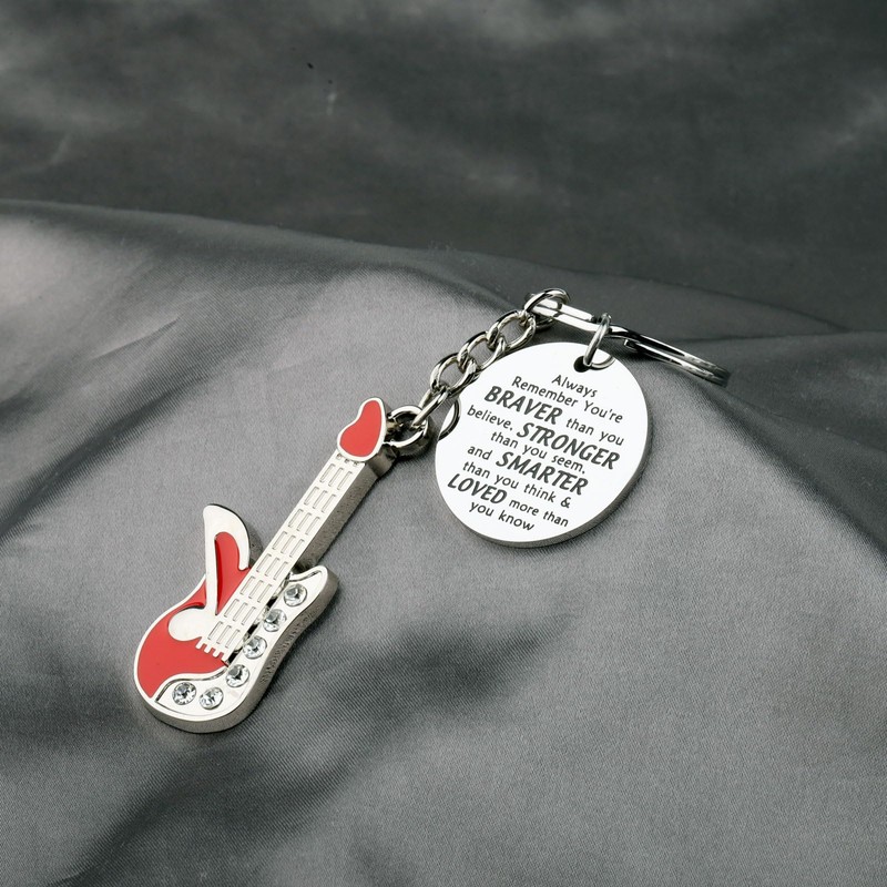 BNQL Silver Music Guitar Keychain - Stainless Steel, Unisex, Modern,