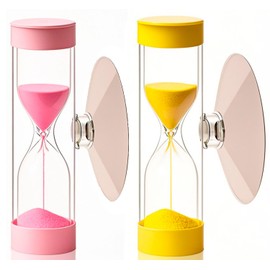 3 Minute Sand Timer for Shower,Small Hourglass Sand Timer with Suction Cup for Kid Toothbrush,Set of 2 Sandglass Timer for Home,Game,Bathroom (Pink & Yellow)