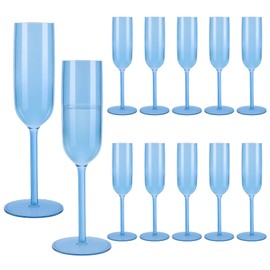 LEYIQU 6oz Plastic Champagne Flutes Set of 12 (Blue), Unbreakable Champagne Glasses Shatterproof Reusable, Mimosa Prosecco Wine Stemware for Wedding Toasting Bachelorette Party Holidays