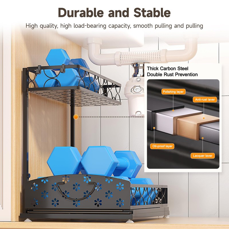 Sevenblue 2 Packs Under Sink Organizer, High Adjustable 2 Tier
