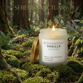 Miluli Strawberry Vanilla Scented Candles for Home - 15% Essential Oil Luxury Aromatherapy - Handmade Natural Soy Wax Candle for Relaxation - 9oz Frosted White Jar,50H Clean & Non-Toxic Burn